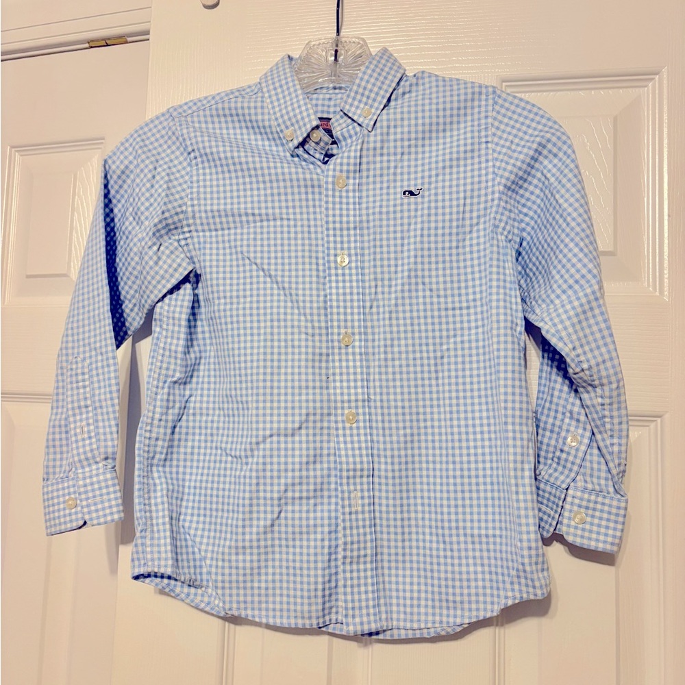 Vineyard Vines boys gingham “whale shirt”. Size 5